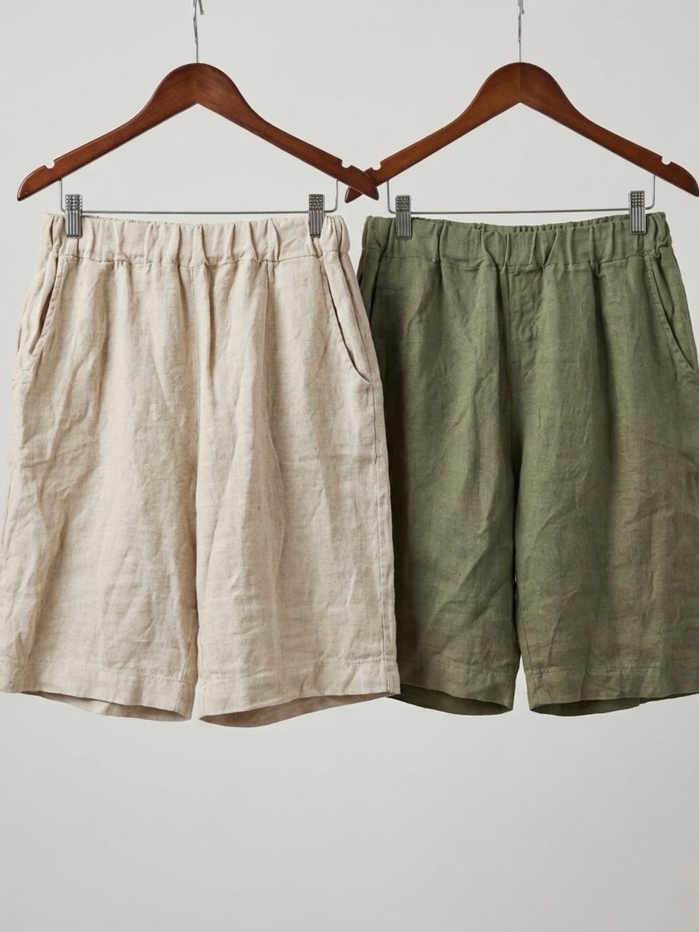 Orange Amore 100% Linen Made Italy Shorts Size S/M 11" Inseam 2 PAIRS tan green